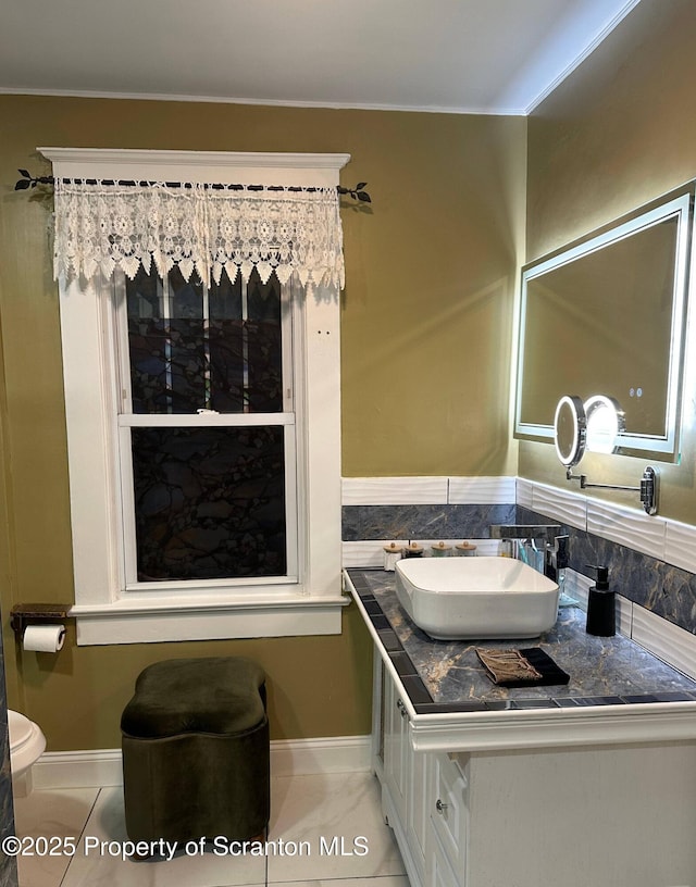 1747 Monsey Ave, Scranton, PA 18509 - bathroom with vanity, toilet, and crown molding
