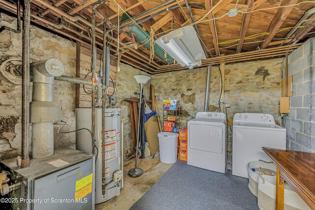 201 Franklin St, Dunmore, PA 18512 - unfinished below grade area featuring separate washer and dryer and gas water heater