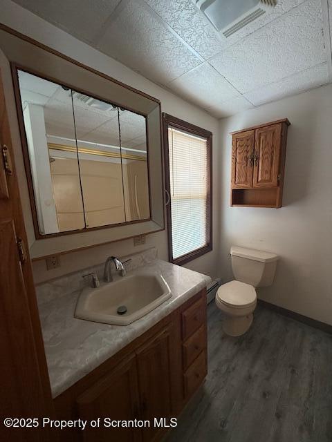 554 Back St, Scranton, PA 18504 - bathroom with vanity, wood finished floors, and a paneled ceiling