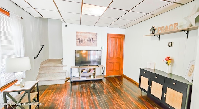 living room with dark wood-type flooring