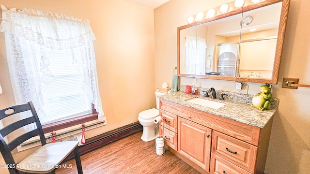 bathroom featuring hardwood / wood-style floors, vanity, and toilet