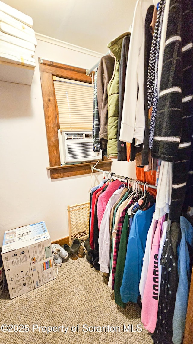 walk in closet with carpet and cooling unit