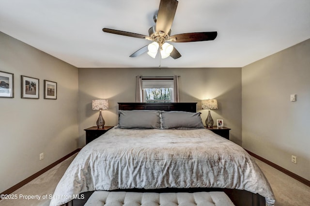 bedroom featuring carpet flooring and ceiling fan