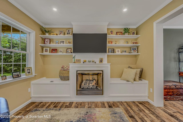 1612 Whitetail Run, Moscow, PA 18444 - living room with wood finished floors, ornamental molding, and recessed lighting
