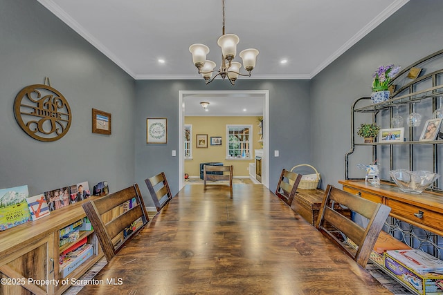 1612 Whitetail Run, Moscow, PA 18444 - dining room with a chandelier, wood finished floors, recessed lighting, and crown molding