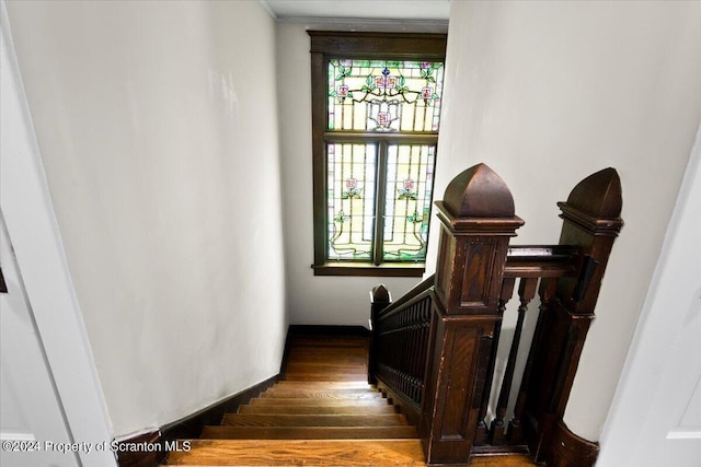 stairs with wood-type flooring