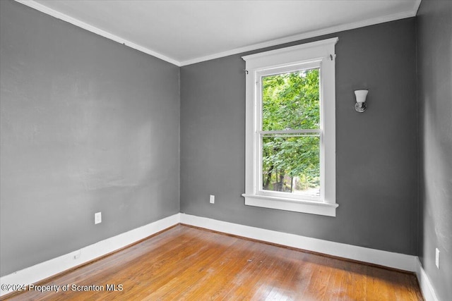 spare room featuring crown molding and wood-type flooring