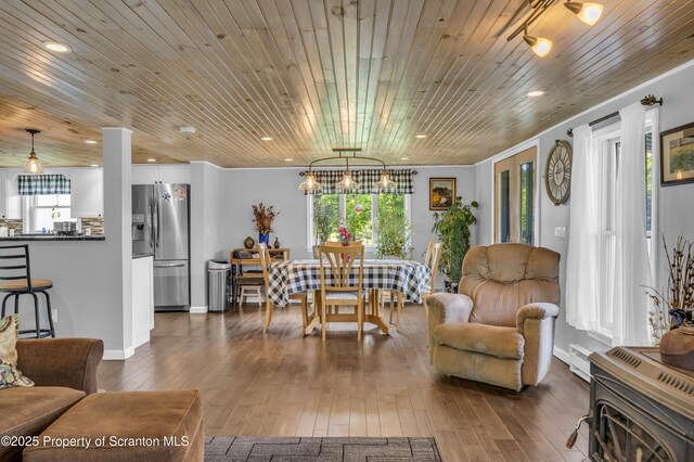 1715 Booth Rd, Hallstead, PA 18822 - living room with healthy amount of natural light, hardwood / wood-style flooring, wooden ceiling, and recessed lighting