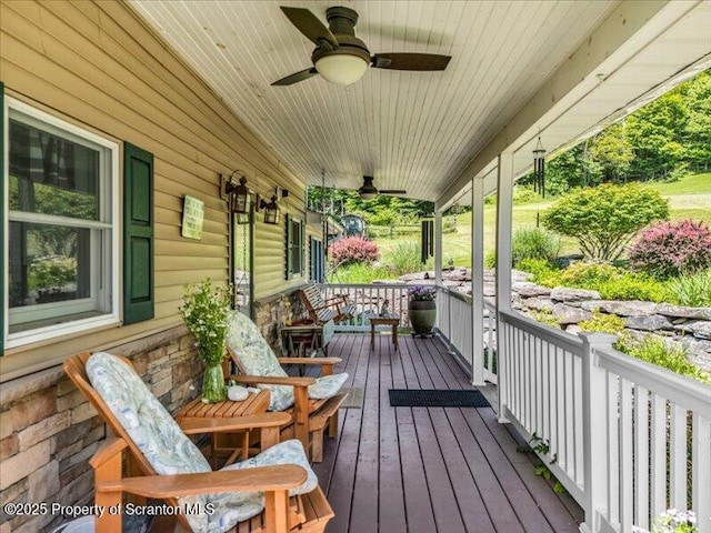 1715 Booth Rd, Hallstead, PA 18822 - wooden porch featuring a ceiling fan
