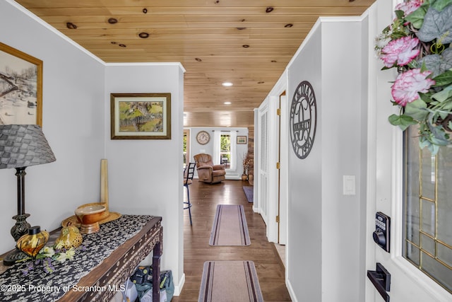 1715 Booth Rd, Hallstead, PA 18822 - corridor featuring wood ceiling, recessed lighting, and dark wood-style flooring
