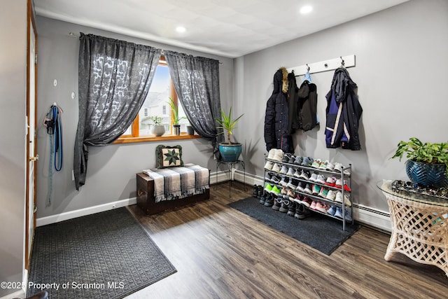 217 N Everett Ave, Scranton, PA 18504 - mudroom with baseboards, recessed lighting, a baseboard radiator, and wood finished floors