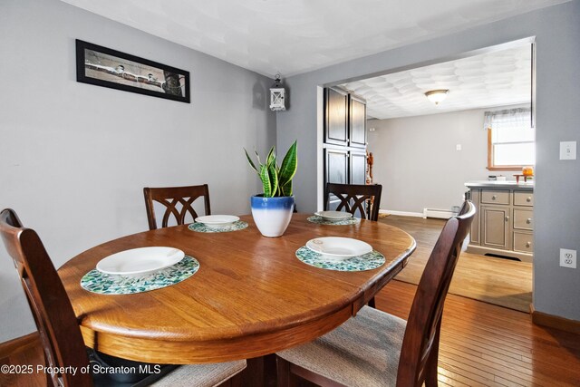 217 N Everett Ave, Scranton, PA 18504 - dining area with wood-type flooring, a baseboard radiator, and baseboards