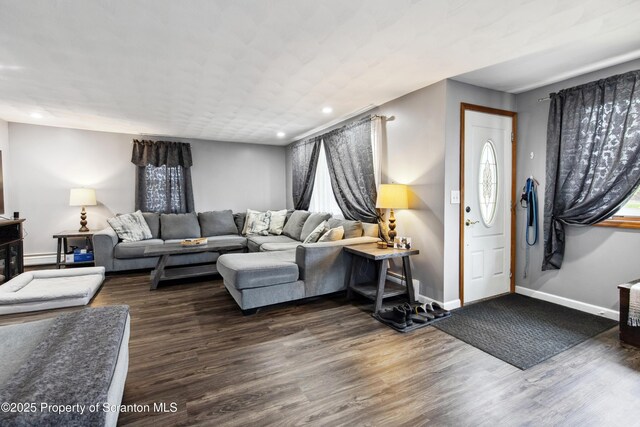 217 N Everett Ave, Scranton, PA 18504 - living room with dark wood-style flooring, baseboards, and recessed lighting