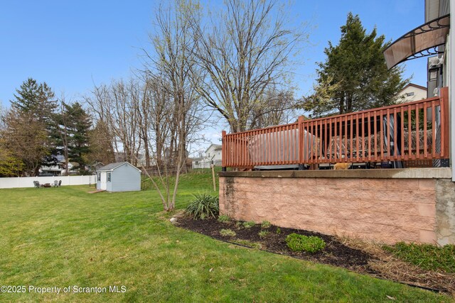 217 N Everett Ave, Scranton, PA 18504 - view of yard with a wooden deck, a fenced backyard, a shed, and an outdoor structure