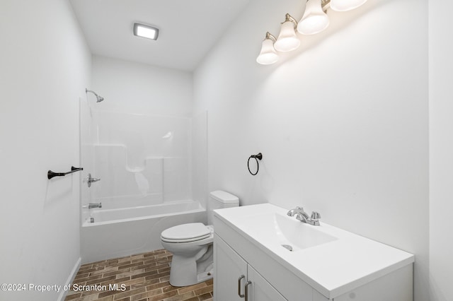 full bathroom with vanity, shower / bathtub combination, and toilet