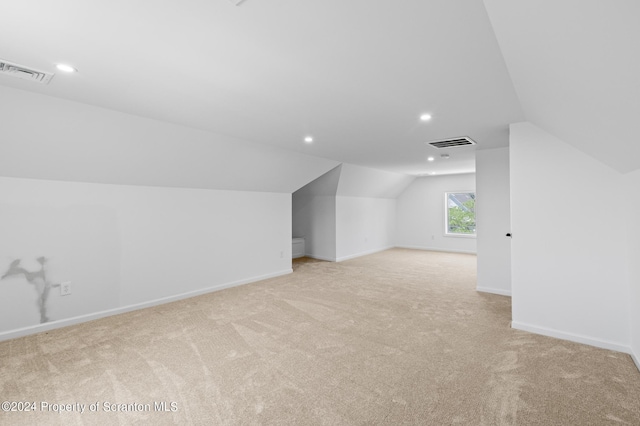 additional living space featuring light carpet and lofted ceiling