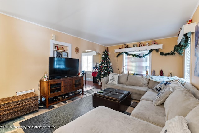 living room featuring ornamental molding