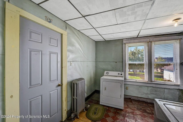 laundry room with washer / clothes dryer and radiator