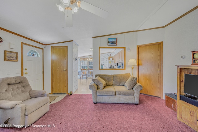 815 Svecz Rd, Union Dale, PA 18470 - carpeted living room with ornamental molding and ceiling fan