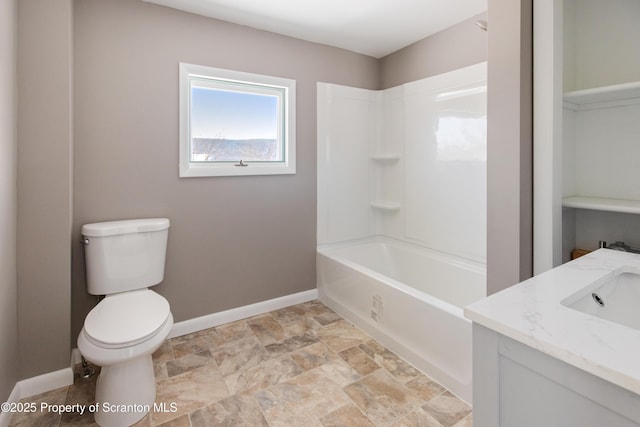 full bathroom featuring shower / bathing tub combination, vanity, and toilet