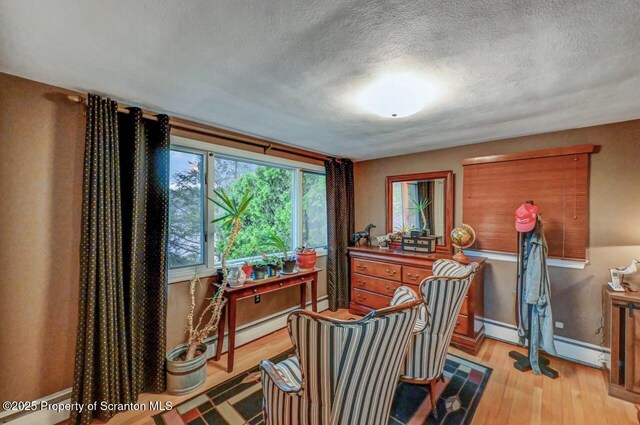 7 Lakeside Dr, Clarks Summit, PA 18411 - dining area with light wood-style flooring, baseboards, a textured ceiling, and baseboard heating