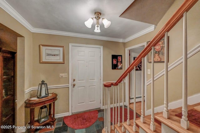 7 Lakeside Dr, Clarks Summit, PA 18411 - foyer entrance with stairway, crown molding, and baseboards