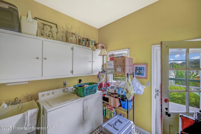 7 Lakeside Dr, Clarks Summit, PA 18411 - clothes washing area featuring cabinet space and independent washer and dryer