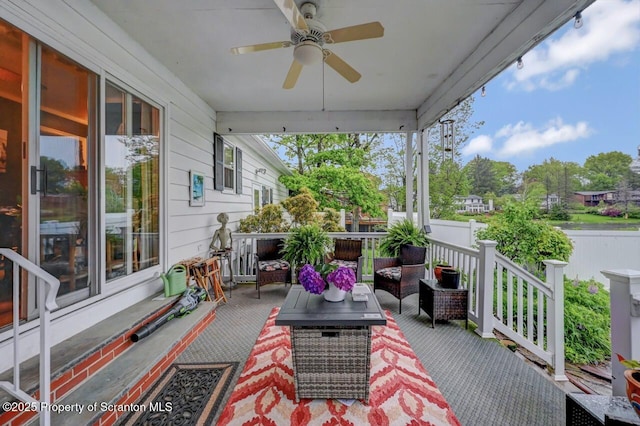 7 Lakeside Dr, Clarks Summit, PA 18411 - wooden deck featuring an outdoor hangout area and ceiling fan