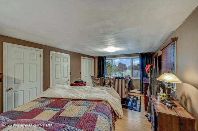 7 Lakeside Dr, Clarks Summit, PA 18411 - bedroom with light wood finished floors, a baseboard radiator, and access to outside