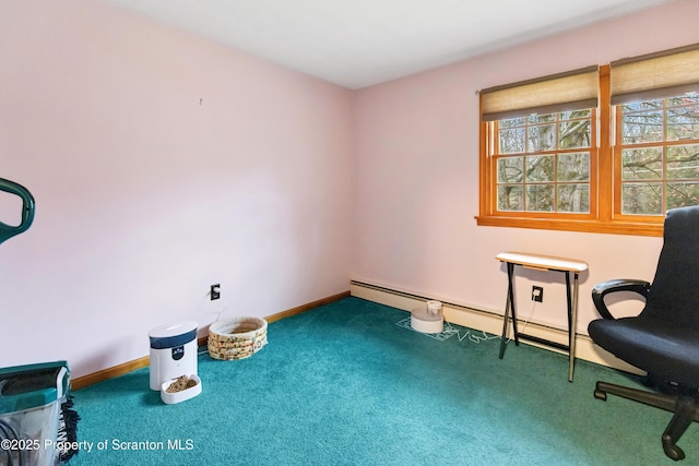 410 Lake Spangenberg Rd, Jefferson Twp, PA 18436 - living area with carpet, baseboards, and a baseboard radiator