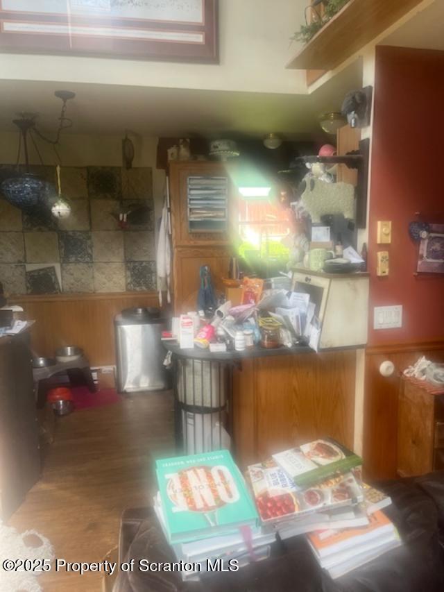 445 Bush Rd, Montrose, PA 18801 - kitchen with a wainscoted wall, wood finished floors, and wooden walls