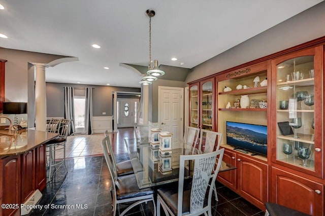 1015 Circle Green Dr Unit L 25, South Abington Twp, PA 18411 - dining space with decorative columns, wainscoting, recessed lighting, and a decorative wall