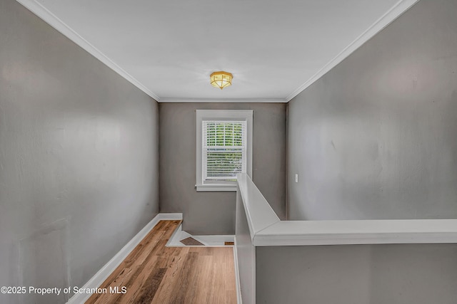 115 Marion St, Old Forge, PA 18518 - stairs featuring wood finished floors, baseboards, and ornamental molding