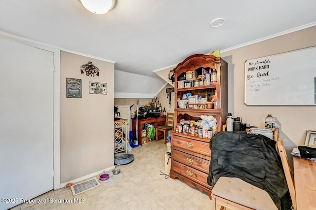 office area featuring crown molding