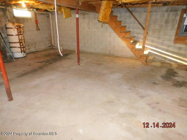 basement with gas water heater