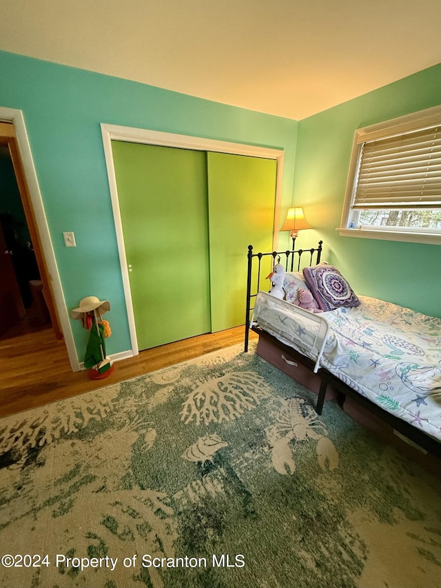 bedroom featuring a closet and hardwood / wood-style flooring