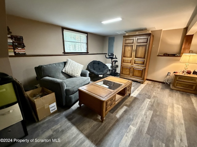 living room with dark wood-type flooring