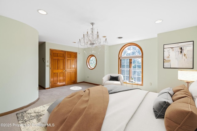 133 Glenmaura Dr, Moosic, PA 18507 - bedroom featuring carpet, baseboards, a chandelier, and recessed lighting