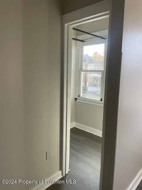 corridor with dark wood-type flooring