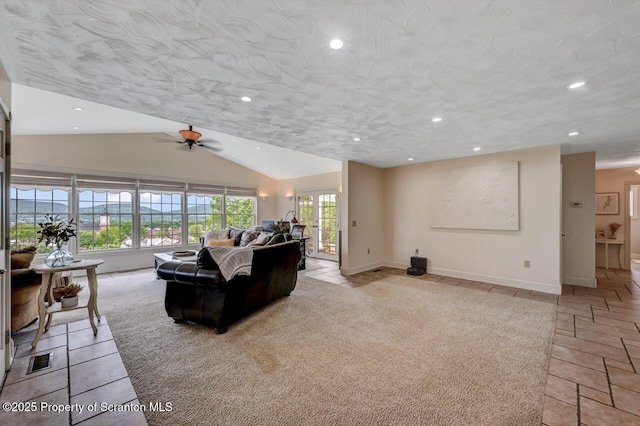 214 Oak St, Dunmore, PA 18512 - living area with lofted ceiling, recessed lighting, ceiling fan, and baseboards