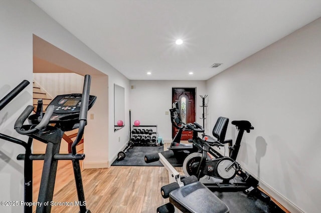 214 Oak St, Dunmore, PA 18512 - workout room with light wood-type flooring, recessed lighting, and baseboards