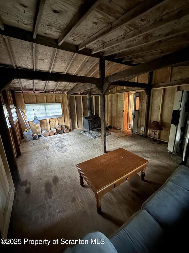10 Lazy Squaw Trl, Gouldsboro, PA 18424 - misc room with a wood stove and lofted ceiling