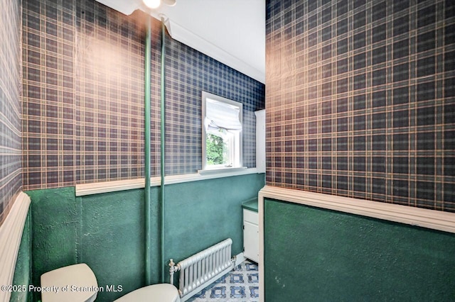 1614 Jefferson Ave, Dunmore, PA 18509 - bathroom with radiator, toilet, and wallpapered walls