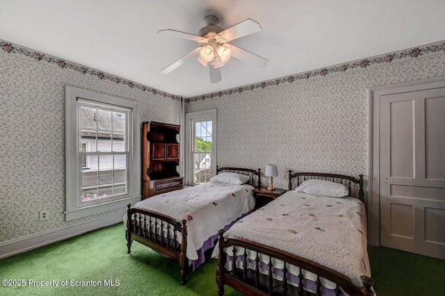 1614 Jefferson Ave, Dunmore, PA 18509 - bedroom featuring wallpapered walls, light colored carpet, and a ceiling fan
