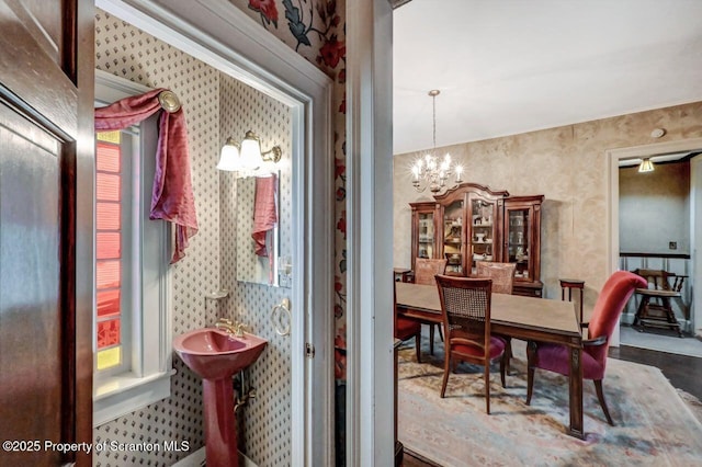 1614 Jefferson Ave, Dunmore, PA 18509 - bathroom featuring wallpapered walls and a chandelier