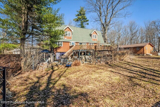 2119 Vacation Ln, Pocono Summit, PA 18346 - rear view of property featuring stairs and a wooden deck