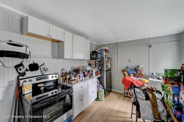 612 Farber Ct, Scranton, PA 18510 - kitchen with appliances with stainless steel finishes, light wood-type flooring, white cabinets, and light countertops