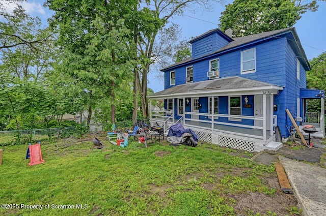 612 Farber Ct, Scranton, PA 18510 - view of front of property featuring a porch, roof with shingles, cooling unit, and a chimney