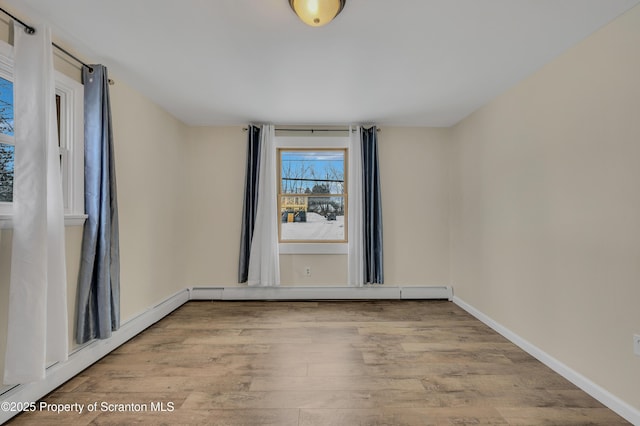 empty room with light hardwood / wood-style flooring