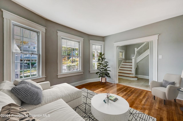 1319 Pine St, Scranton, PA 18510 - living area with wood finished floors and stairway